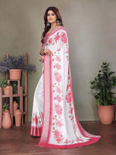 White Dull Moss Floral Printed Saree